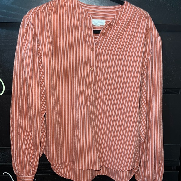 Treasure & Bond Red Stripe Shirred Balloon Sleeve Blouse - Picture 2 of 4